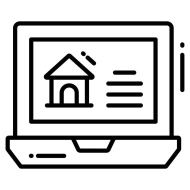 Emlak sitesinin moda simgesi, beyaz arka planda izole edilmiş çizgi tarzı. Web sitenizin tasarımı için sembol, logo, uygulama, UI.