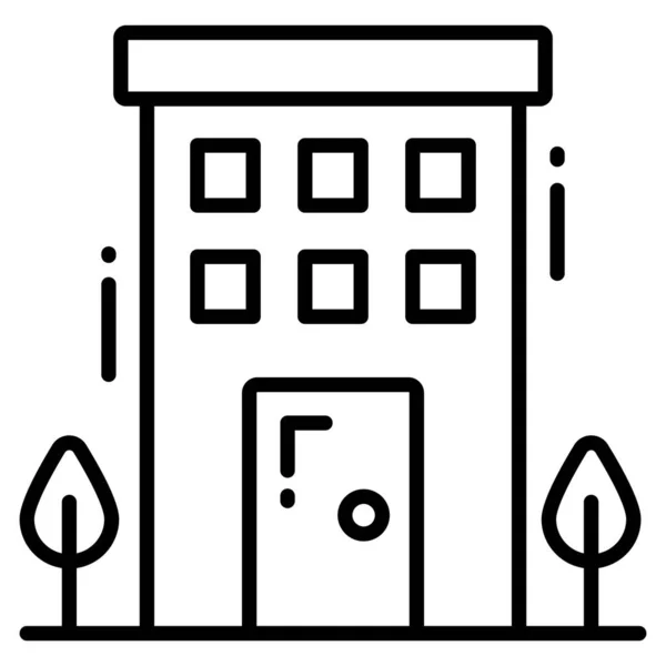 Κτίριο Μοντέρνο Εικονίδιο Στυλ Γραμμή Που Απομονώνονται Λευκό Φόντο Σύμβολο — Διανυσματικό Αρχείο