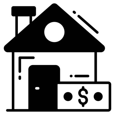 Evin ödeme modası simgesi, kabartma tarzı beyaz arka planda izole edilmiş. Web sitenizin tasarımı için sembol, logo, uygulama, UI.