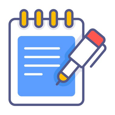 Not defteri, kalem, defter, modern konseptler düz tasarım, kaliteli vektör çizimi konsepti. Vektör simgesi.