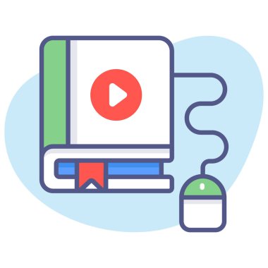 Video dersi, video kitabı, modern konseptler düz tasarım, kaliteli vektör çizimi konsepti. Vektör simgesi.
