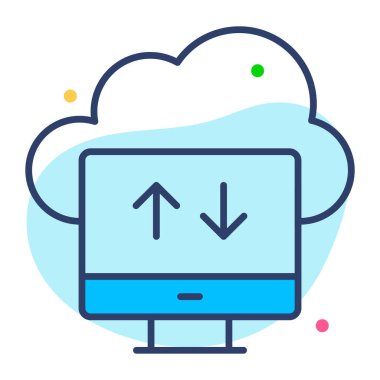 bulut veri transferi düz çizgi simgesi modern illüstrasyon