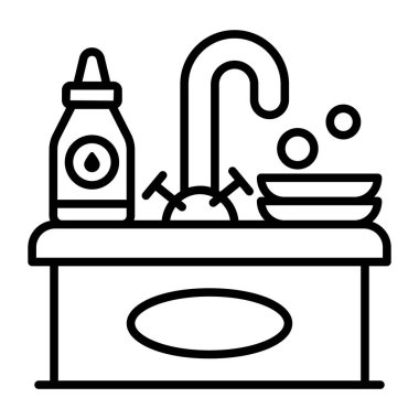 Mutfak lavabosu modern konseptleri yıkıyor, kaliteli vektör çizimi konsepti. Vektör simgesi.