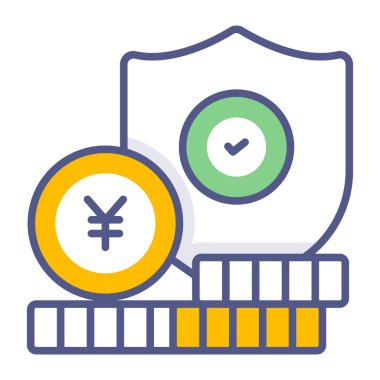 Mali güvenlik, banka koruması, dolandırıcılığı önleme, güvenli para, güvenli ödeme, para koruması, kaliteli vektör çizimi konsepti. Düz çizgi simgesi.