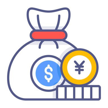 Para çantası, zenginlik, kaliteli vektör çizimi konsepti. Düz çizgi simgesi.