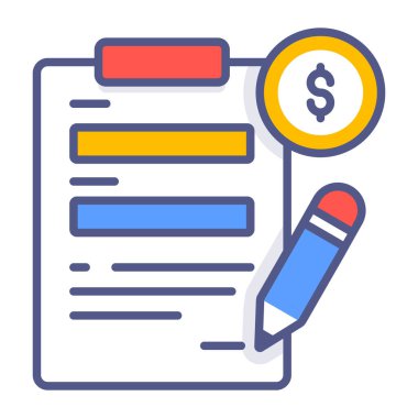 Üzerinde belge dosyası ve talep formu olan kredi formu, kağıt kağıdı, kaliteli vektör illüstrasyonu konsepti. Düz çizgi simgesi.