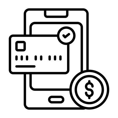 Banka uygulaması, kart ödemesi, dijital ödeme, çevrimiçi ödeme, ödeme hizmetleri, kaliteli vektör çizimi konsepti. satır simgesi.