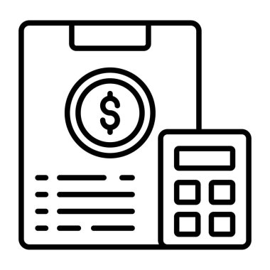 Muhasebe, finansal hesaplamalar, finansal hesap makinesi, kaliteli vektör çizimi konsepti. satır simgesi.