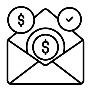 Maaş zarfın içinde. Maaş zammı, maaş bordrosu, tazminat geliri, kaliteli vektör çizimi konsepti. satır simgesi.