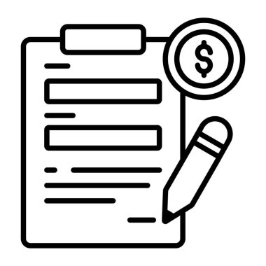 Üzerinde belge dosyası ve talep formu olan kredi formu, kağıt kağıdı, kaliteli vektör illüstrasyonu konsepti. satır simgesi.