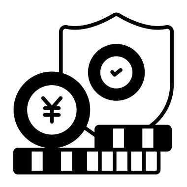 Mali güvenlik, banka koruması, dolandırıcılığı önleme, güvenli para, güvenli ödeme, para koruması, kaliteli vektör çizimi konsepti. Karışık simge sembolü.