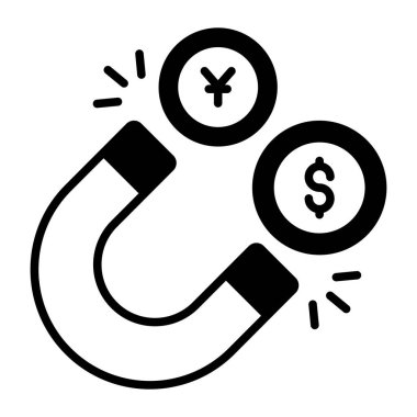 Para, mıknatıs paraları, yatırım, kitle fonlaması, kaliteli vektör çizimi konsepti. Karışık simge sembolü.