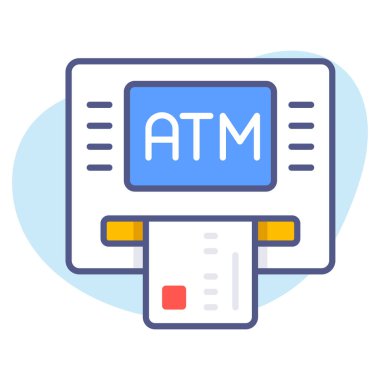 ATM, kredi kartı, kaliteli vektör çizimi konsepti. Düz çizgi simgesi.