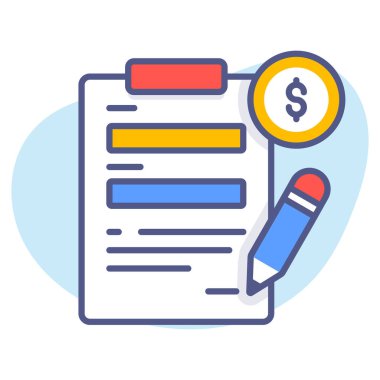 Üzerinde belge dosyası ve talep formu olan kredi formu, kağıt kağıdı, kaliteli vektör illüstrasyonu konsepti. Düz çizgi simgesi.