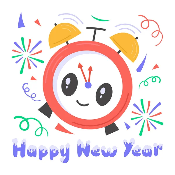 Pegatina Reloj Despertador Moda Fiesta Feliz Año Nuevo — Vector de stock