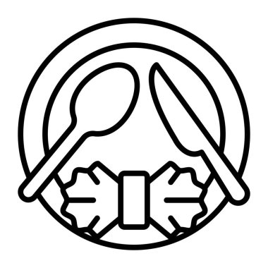 Papyonlu çatal bıçak takımı parti yemeği ikonunu gösteriyor.