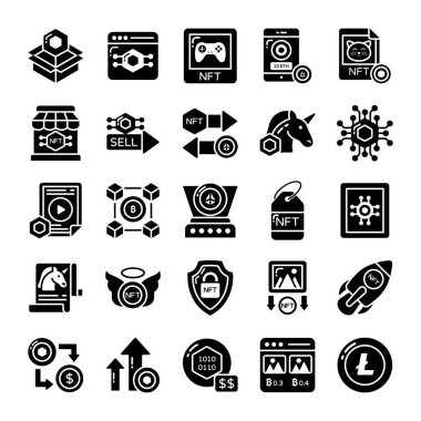 NFT simgesi hazır. Para iadesi olmayan jeton, engelleme zinciri, kripto, para birimi ve daha fazlası.