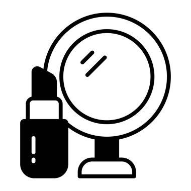 Lipstick with hand mirror denoting makeup vector icon