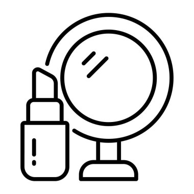Lipstick with hand mirror denoting makeup vector icon