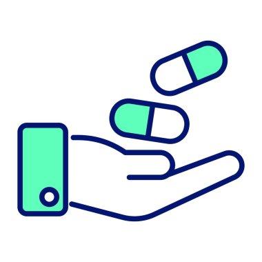 Hand with pills icon concept of medical dose, editable vector