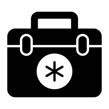 And icon of first aid kit for medical emergency, trendy vector style