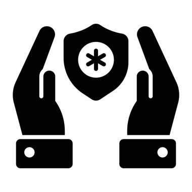 Hands with medical safety shield denoting healthcare vector