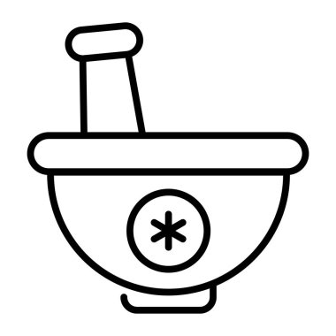 Mortar pestle with medical sign, trendy icon design of pharmacy tools for grinding medicine