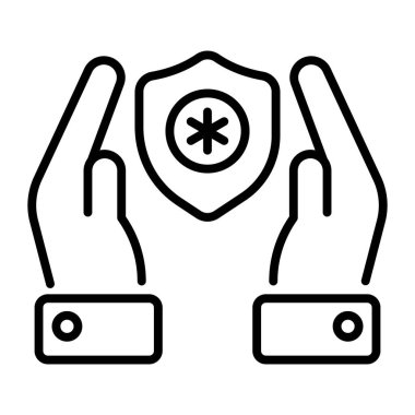Hands with medical safety shield denoting healthcare vector