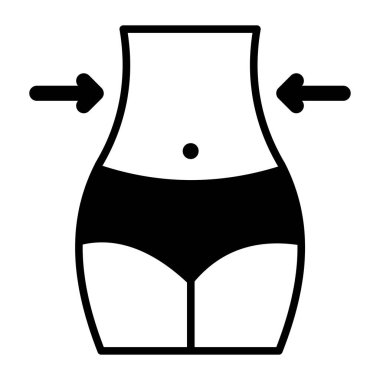 Inward arrow and belly showing concept of weigh loss vector, editable icon