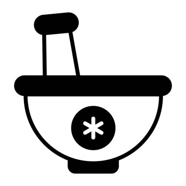 Mortar pestle with medical sign, trendy icon design of pharmacy tools for grinding medicine
