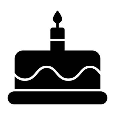 Cake with burning candle vector, party dessert icon