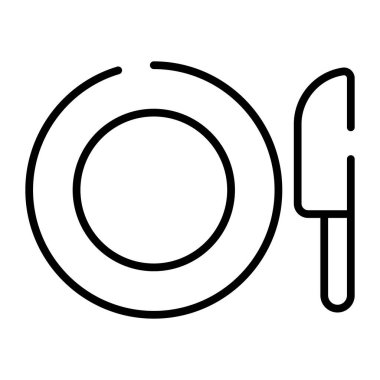 Knife and plate vector, well design icon of dining