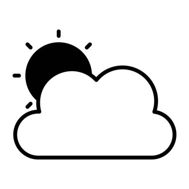 Cloud with sun denoting concept of weather, editable vector