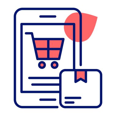 Hand cart inside mobile with parcel icon of online delivery order