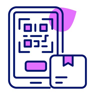 Qr code inside mobile with package, icon of qr code scanning