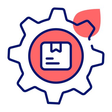 Cogwheel with package icon of product management