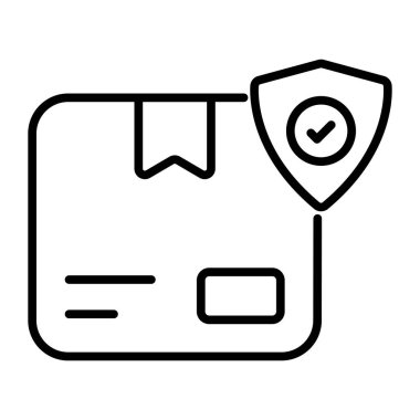 Shield with cardboard icon of safe delivery in modern design