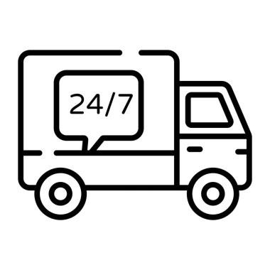 An amazing icon of 24 hour delivery service van in editable style