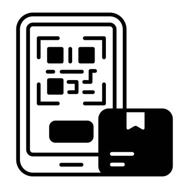 Qr code inside mobile with package, icon of qr code scanning