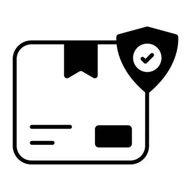 Shield with cardboard icon of safe delivery in modern design