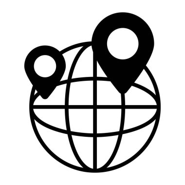 World globe with map pointer symbolizing global location vector