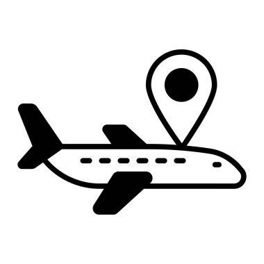 Airplane with map pin showing concept of flight route