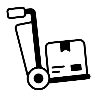 Vector icon of pushcart, vector design of luggage cart wit parcel