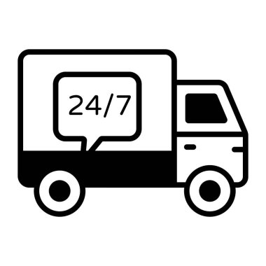 An amazing icon of 24 hour delivery service van in editable style