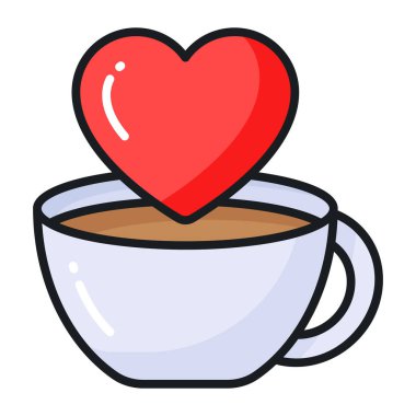 Coffee cup with heart symbol icon of favorite coffee in modern style