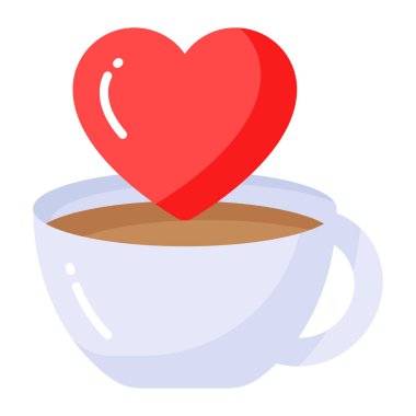 Coffee cup with heart symbol icon of favorite coffee in modern style