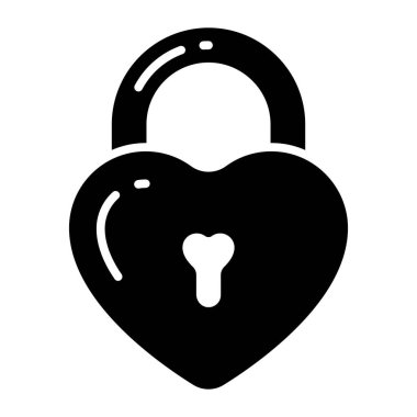 Valentine heart shape lock, vector icon of love padlock