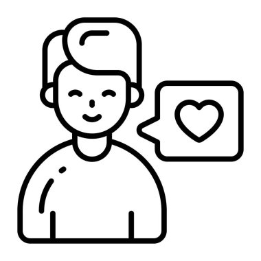 boy with chat bubble and heart, icon of love chat