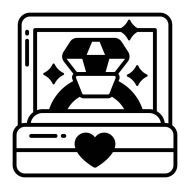 Engagement ring inside case, icon of proposal ring