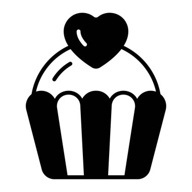 Valentine cupcake vector design with heart, editable icon
